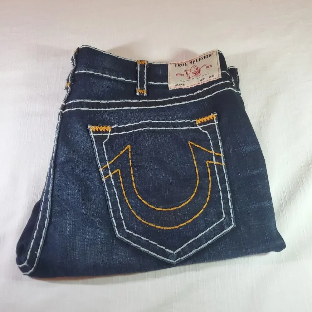 True Religion Ricky Super T Flap Pocket Frayed Hem Denim Shorts Mens Size 44 W44